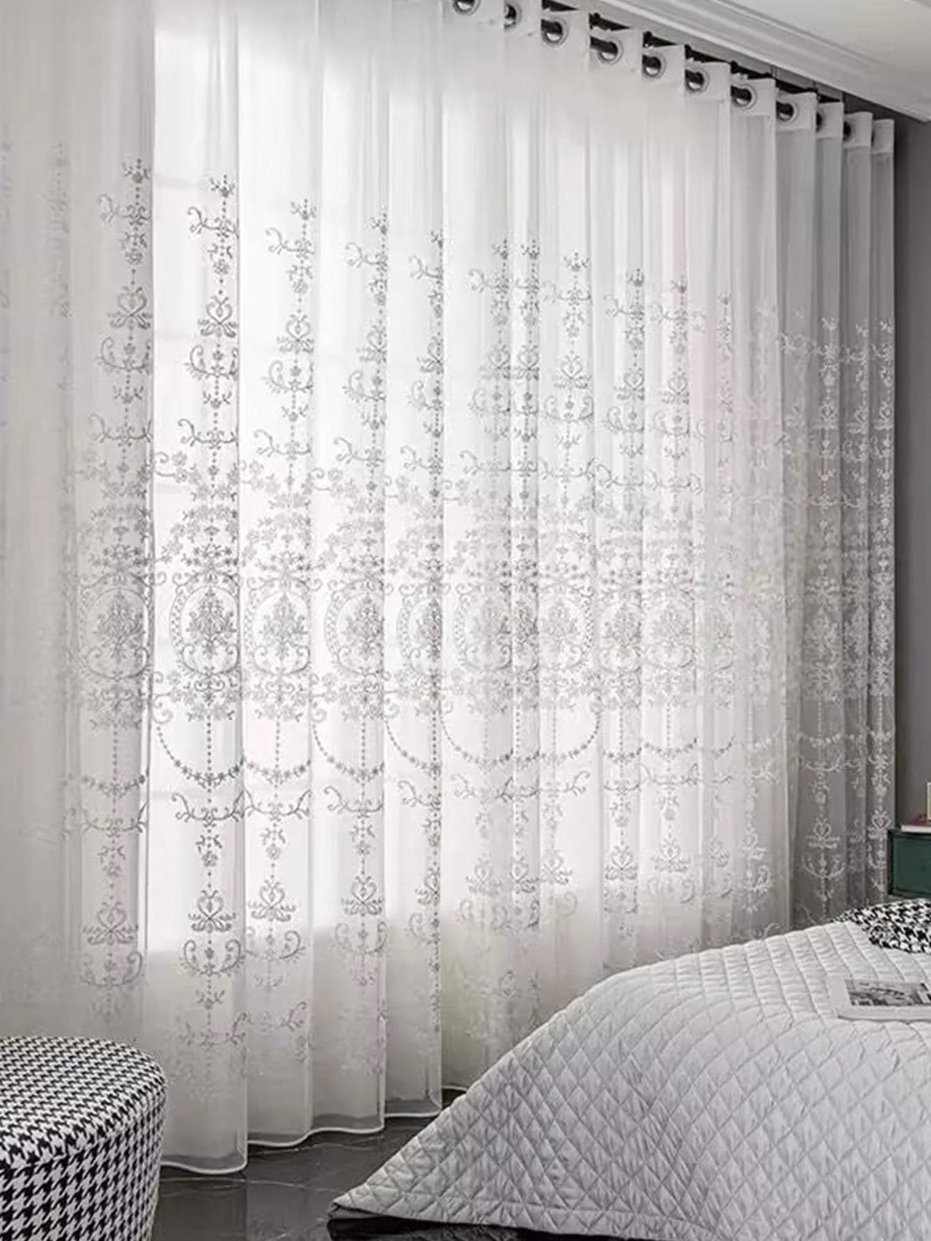 Rideaux transparents blancs – Voile brodé floral pour salon et chambre