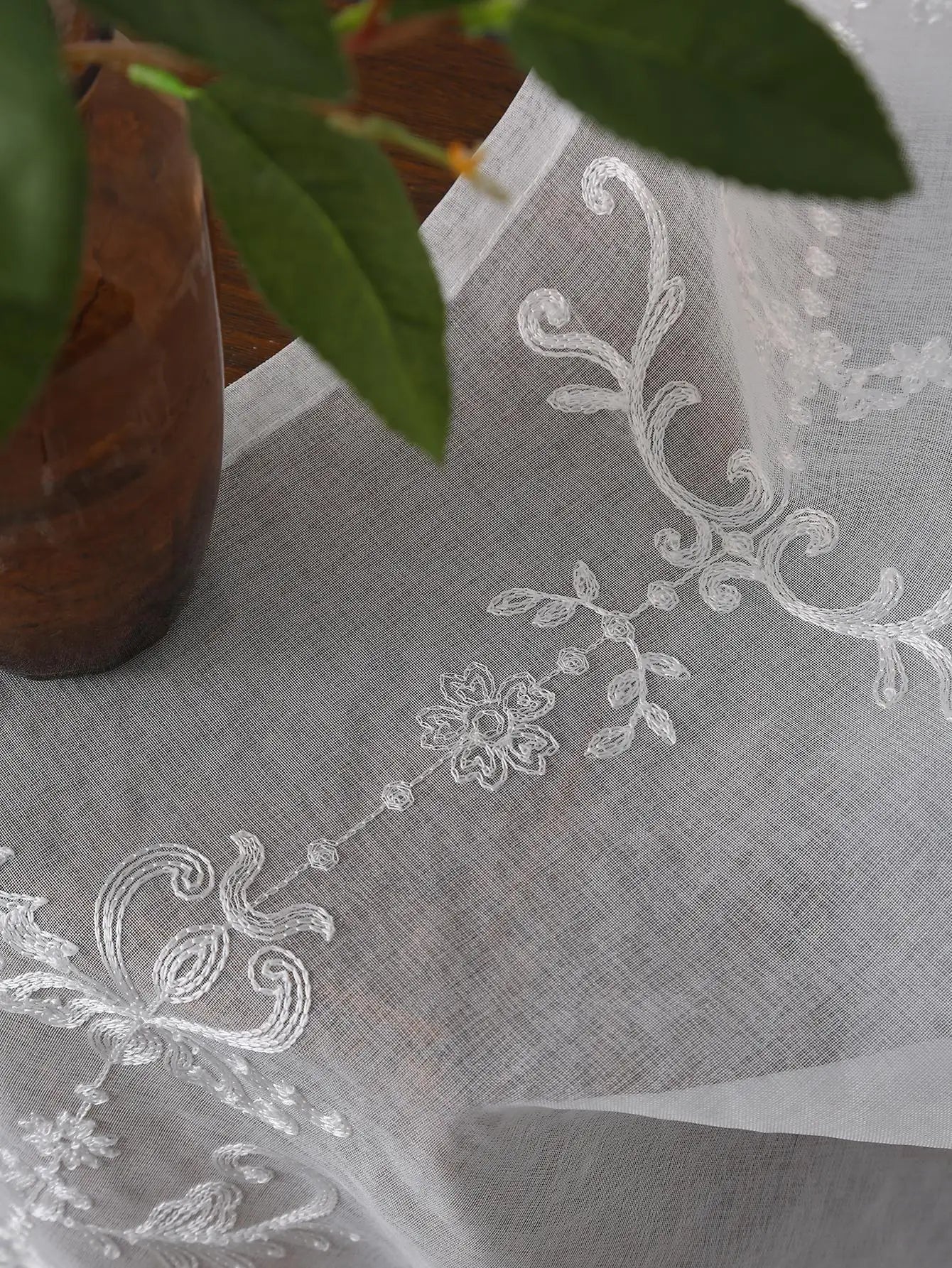 Rideaux transparents blancs – Voile brodé floral pour salon et chambre