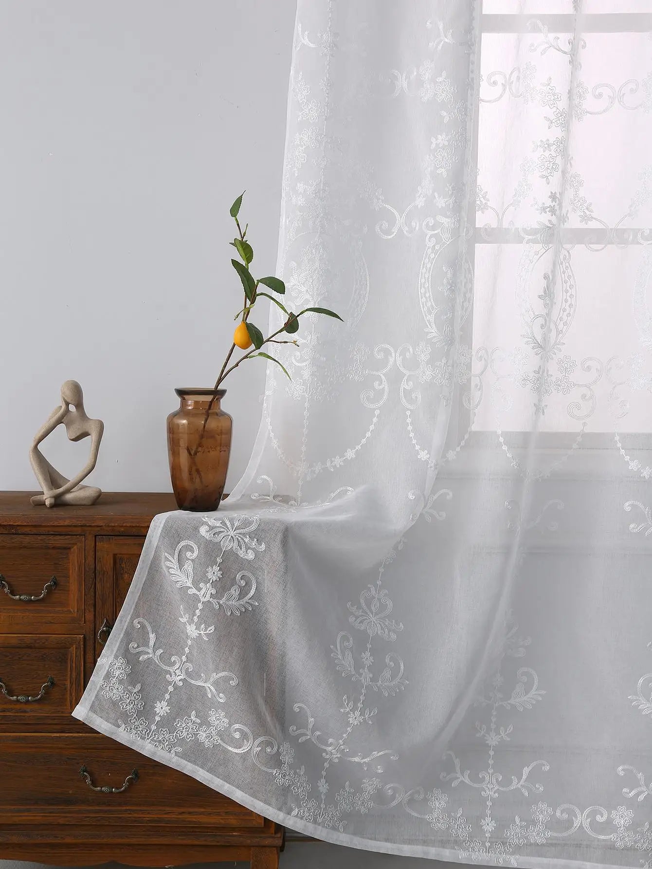 Rideaux transparents blancs – Voile brodé floral pour salon et chambre