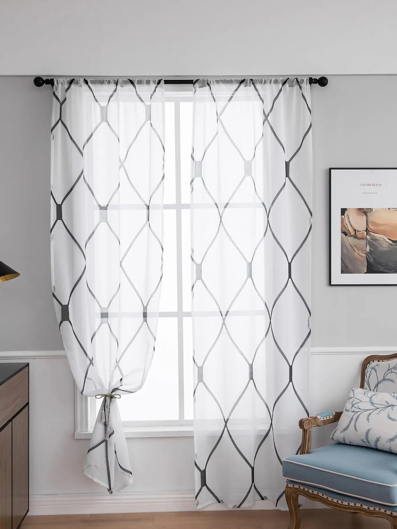 Rideaux transparents blancs – Voile coréen simple en mesh pour salon et chambre