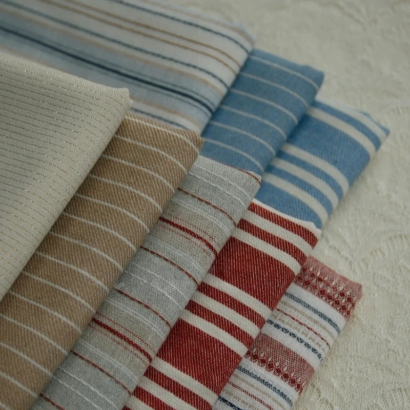 140x50cm Vintage Red Blue Striped Cotton Linen Blend Fabric Tablecloth Curtain Photo Backdrop DIY Sewing Cloth