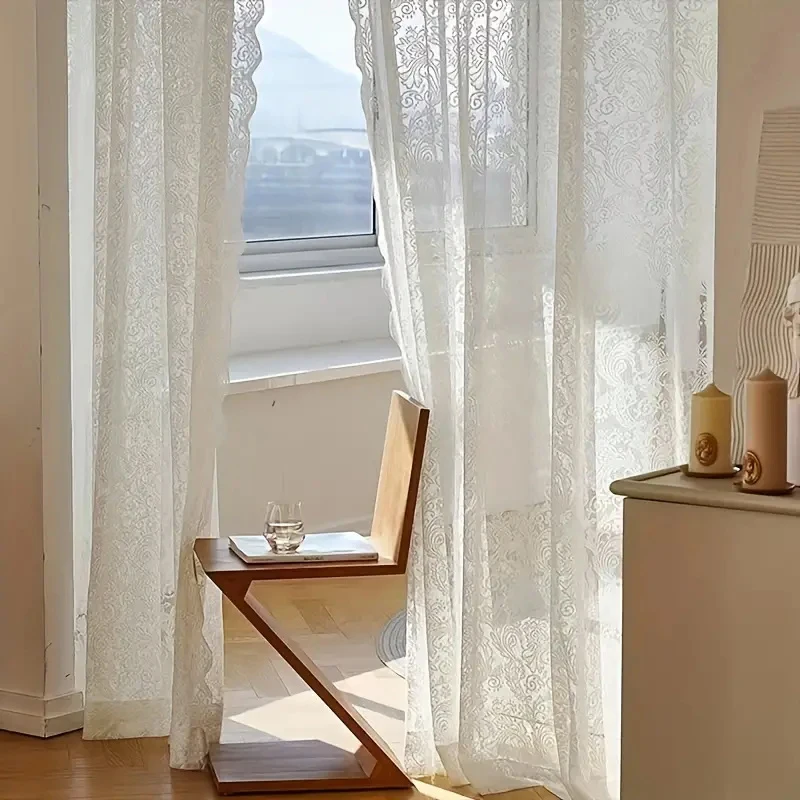 European-Style Lace Curtains, White Warp-Knitted Window Screens, Fresh Pastoral Door Curtains for Living Room, Bedroom, and Bay Windows, Ready-Made - Image 3