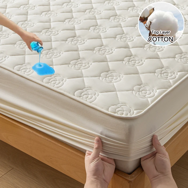 100% Waterproof Mattress Protector Cover, Cotton Fitted Sheet Hypoallergenic, Breathable, Smooth, 3D Air Fabric Bed Pad Cover