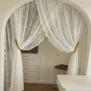 European-Style Lace Curtains, White Warp-Knitted Window Screens, Fresh Pastoral Door Curtains for Living Room, Bedroom, and Bay Windows, Ready-Made