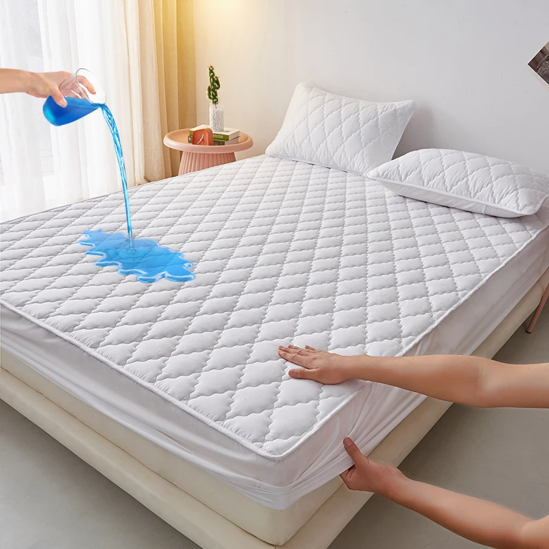 100%Waterproof Fitted Bed Sheet Washed Cotton Solid Color Bed Sheet with Elastic Band Single/Queen/King Black Mattress Protector - Image 11