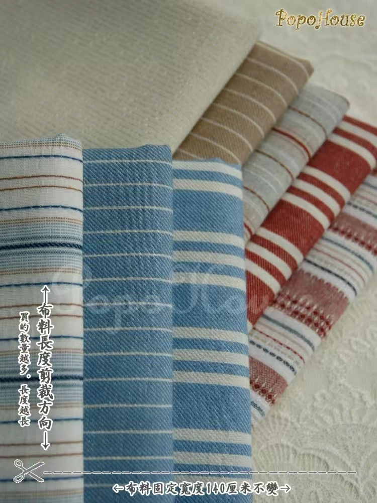 140x50cm Vintage Red Blue Striped Cotton Linen Blend Fabric Tablecloth Curtain Photo Backdrop DIY Sewing Cloth - Image 2