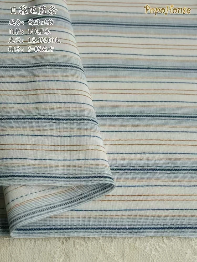 140x50cm Vintage Red Blue Striped Cotton Linen Blend Fabric Tablecloth Curtain Photo Backdrop DIY Sewing Cloth - Image 7