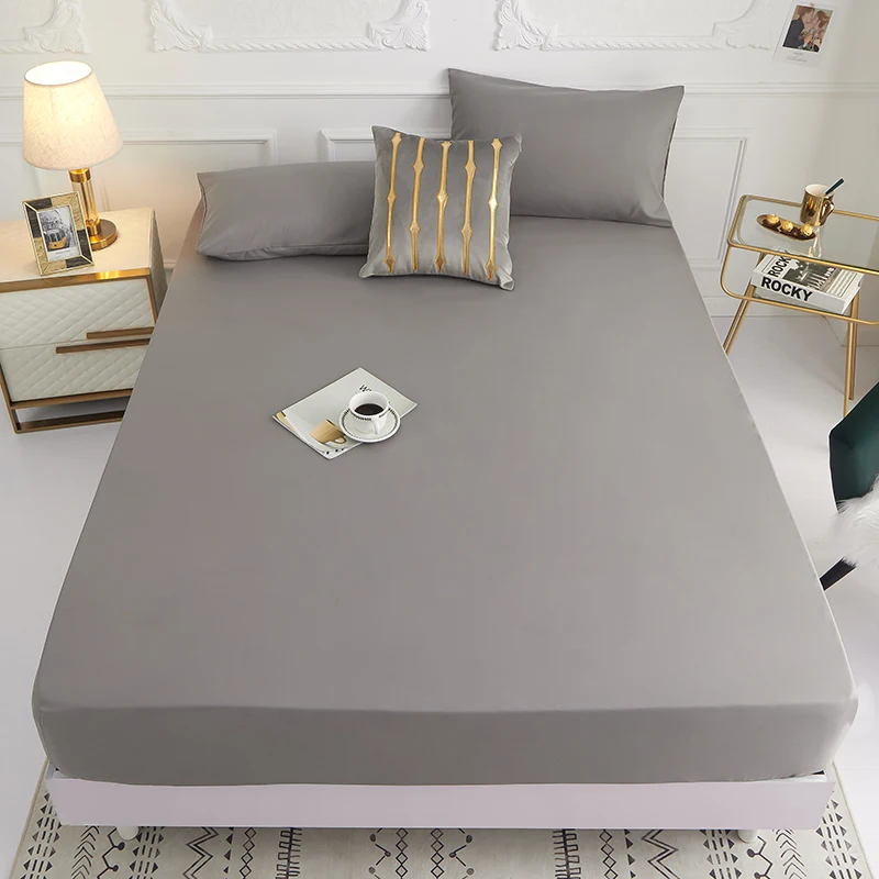 1 piece of solid color bed sheet for bedroom 100%Polyeste Elastic Band Around bedding Fitted Sheet Only (excluding pillowcases)